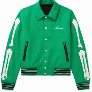 Amiri Bones Letterman Wool Green Jacket
