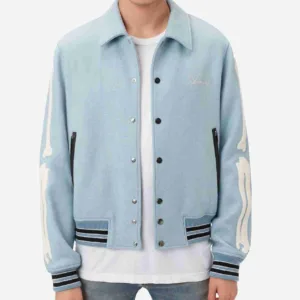 Amiri Bones Letterman Wool Light Blue Jacket