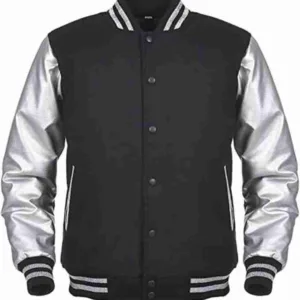 Angel Cola Varsity Black and Silver Bomber Jacket