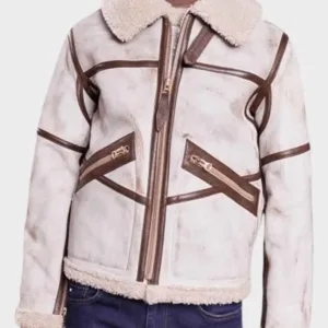 Aviator Style Mens White Waxed Leather Jacket