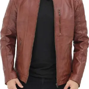 Benjamin Mens Cafe Racer Brown Leather Jacket