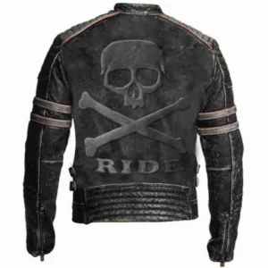 Biker Vintage Distressed Skull Embossed Jacket