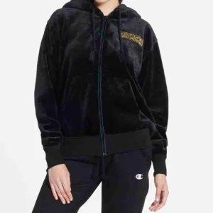 Black Full Zip Fur Hoodie
