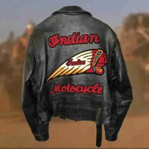 Black Indian Motorcycle Racing Leather Jacket