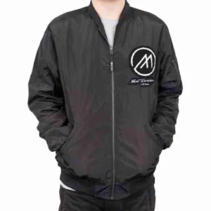 Black Polyester MA1 Bomber Jacket