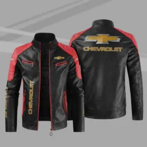 Black Red Chevrolet Block Leather Jacket