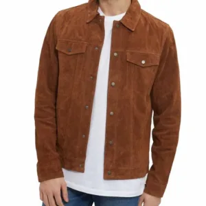 Brown Suede Denim Trucker Jacket
