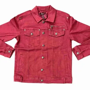 Burgundy Denim Buttoned Jacket