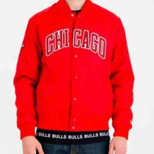Chicago Wordmark Red Satin Bomber Jacket