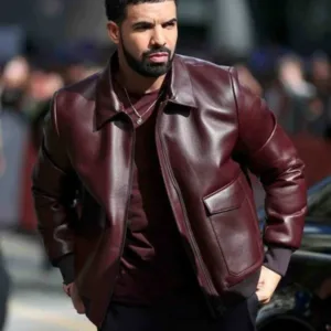 Drake Burgundy Bomber Leather Jacket