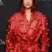 Pre-Grammy Gala 2024 Dua Lipa Red Leather Trench Coat