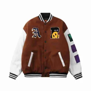 Embroidery Patchwork Varsity Brown Jacket
