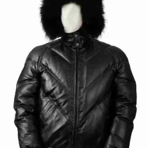 Faux Leather V Bomber Black Jacket