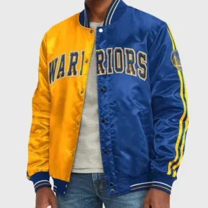 Golden State Warriors Blue and Yellow Varsity Satin Jacket