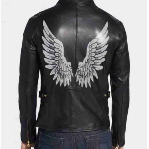 Halloween Black Wings Printed Leather Jacket