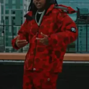 Lil Durk Smurk Carter Bape Red Color Camo Puffer Jacket