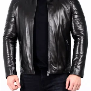 MEN’S PADDED LEATHER BIKER JACKET