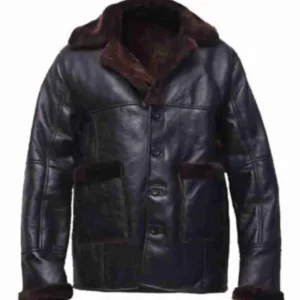 Men Black Button Shearling Jacket