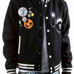 Men Black Varsity Frosty Jacket
