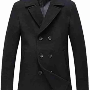 Men Mid Length Winter Black Wool Peacoat