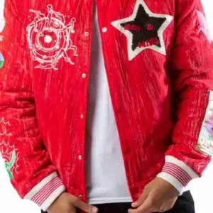 Men Stardust Velvet Red Jacket