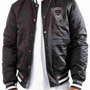Men Varsity Bomber Black Jacket