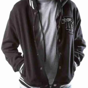 Men Varsity Hoodie Black Wool Jacket