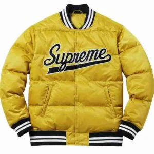 Men Varsity Puffy Satin Yellow Jacket