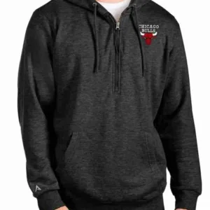 Mens Antigua Heathered Black Chicago Bulls Action Jacket