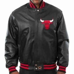 Mens Black Chicago Bulls Domestic Team Color Leather Jacket