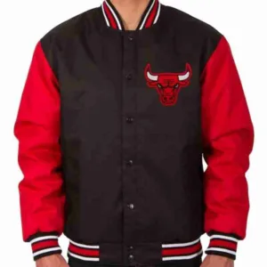 Mens Black Chicago Bulls Poly Twill Logo Jacket