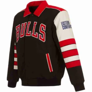 Mens Black Chicago Bulls Stripe Colorblock Nylon Jacket
