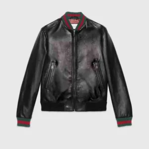 Men’s Black Web Leather Jacket
