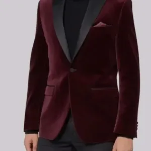 Men?s Burgundy Velvet Blazer Jacket