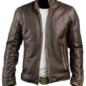 Mens Cafe Racer Brown Leather Jacket