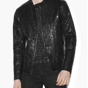 Men?s Casual Crinkled Black Leather Jacket