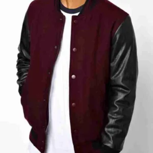 Men?s College Maroon and Black Bomber Jacket
