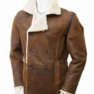 Mens Distressed Brown Double Breasted Coat