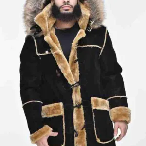 Mens Faux Shearling Hooded Coat
