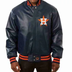 Men?s Houston Astros Blue Leather Jacket