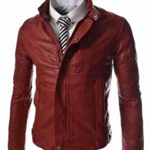 Men?s JE090 Slim Fit Red Faux Leather Motorcycle Jacket