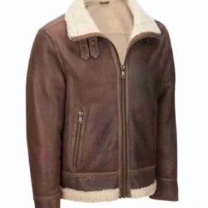 Mens Light Brown Shearling Aviator Jacket