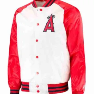 Men?s Los Angeles Angels Red and White Satin Jacket