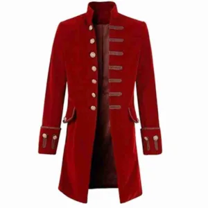 Men?s Private Gothic Steampunk Velvet Red Coat
