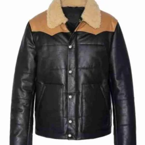 Men?s Puffer Rancher Black Leather Jacket
