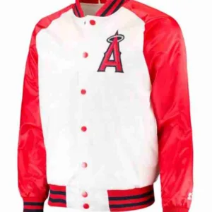 Men?s Red and White Los Angeles Angels Satin Jacket