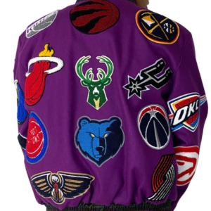 NBA Collage Wool & Leather Plum Jacket