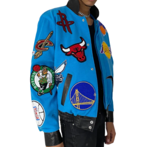 NBA Collage Wool & Leather Turquoise Jacket
