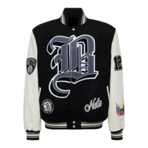 NBA Team Brooklyn Nets Black And White Varsity Jacket