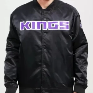 NBA Team Sacramento Kings Big Logo Black Satin Jacket